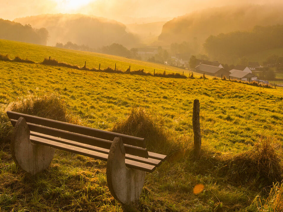 Bank bei Sonnenaufgang bei Cobbenrode, Elsohe im Sauerland